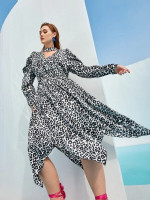 Women Plus Leopard Print Asymmetrical Hem A-line Dress