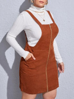 Women Plus Slant Pockets Overall Dress Without Top