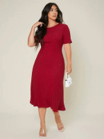 Women Plus Solid Ribbed Knit Dress