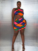 Women Plus Geo Print Cut Out Ring Bodycon Dress