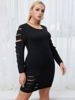 Women Plus Solid Ripped Bodycon Dress