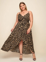 Women Plus Leopard Pattern Belted Wrap Dress