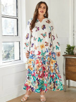 Women Plus Butterfly Print Tunic Dress