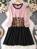 Women Plus Leopard Colorblock Dress