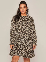 Women  Plus Ruffle Hem Leopard Smock Dress