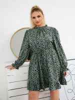 Women Plus Size Dalmatian Print Drawstring Waist Dress