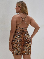 Women Plus Size Snakeskin Print Criss-cross Backless Cami Dress