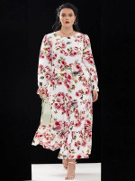 Women Plus Size Floral Print Flounce Sleeve Ruffle Hem Dress