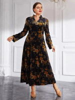 Women Plus Floral Print Velvet Dress