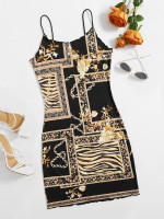 Women Plus Chain Zebra Stripe Print Cami Dress
