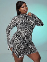 Women Plus Zebra Striped Mesh Bodycon Dress