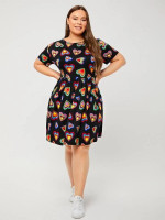 Women Plus Allover Rainbow Heart Print Dress