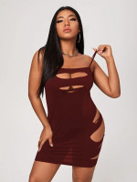 Women Plus Size Cut Out Solid Cami Bodycon Dress