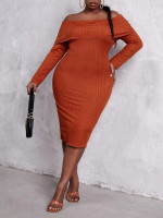 Women Plus Foldover Off Shoulder Ribbed Knit Bodycon Dress