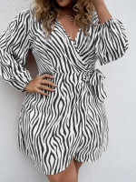 Women Plus Zebra Stripe Knot Side Wrap Dress