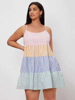 Women Plus Color Block Striped Cami Smock Dress