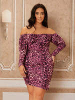 Women Plus Off Shoulder Leopard Print Bodycon Dress