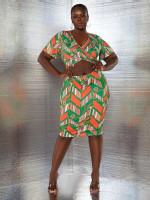 Women Plus Chain Print Cut Out Front Bodycon Dress