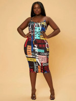 Women Plus Slogan Graphic Bodycon Dress