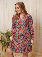 Women Plus Size Floral Print Button Front Dress
