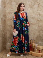 Women Plus Floral Print Hidden Pocket Dress
