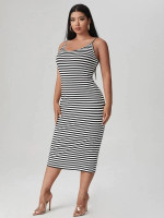 Women Plus Striped Print Cami Bodycon Dress