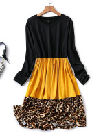 Women Plus Leopard Colorblock Round Neck Dress
