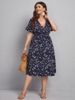 Women Plus Size Allover Floral Print A-line Dress