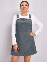 Women Plus Solid Cord Overall Dress