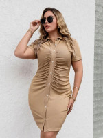 Women Plus Size Button Through Ruched Dress