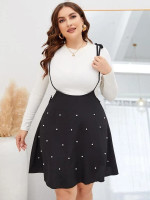 Women Plus Pearl Detail Overall Dress