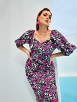 Women Plus Sweetheart Neck Leopard &  Floral Print Dress