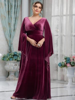 Women Plus Cloak Sleeve Velvet Dress