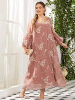 Women Plus Floral Embroidery V-Neck Dress