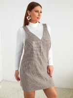 Women Plus Houndstooth Wool-Mix Overall Dress Without Tee