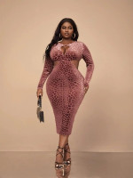Women Plus Geo Jacquard Cut Out Bodycon Dress