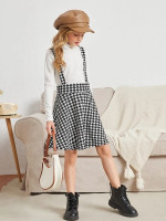 Girls Houndstooth Print Suspender Dress Without Tee