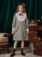 Girls Gingham Frill Trim Bow Front Dress