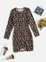 Girls Leopard Print Tulip Hem Dress