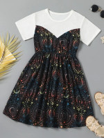 Girls Star & Moon Print Dress