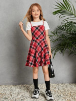 Girls Plaid Cami Dress Without Tee