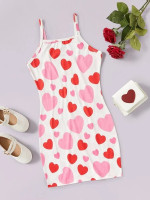 Girls Heart Print Cami Dress