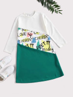 Girls Letter Graphic Cut And Sew Dress