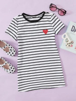 Girls Heart Print Striped Dress