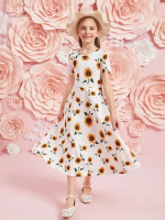 Girls Allover Sunflower Print Dress