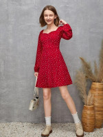 Teen Girls Ditsy Floral Sweetheart Neck Dress