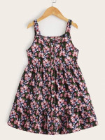 Girls Allover Floral Print Ruffle Hem Cami Dress