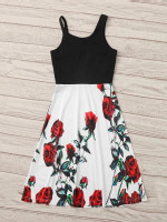 Girls 1pc Floral Print Asymmetrical Neck Dress