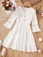 Girls Contrast Lace Shirred A-line Dress