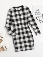 Girls Gingham Print Fitted Dress